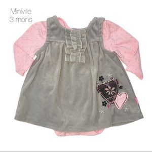 Miniville Pink Gray Polka Dot Dress Set 3 Mon